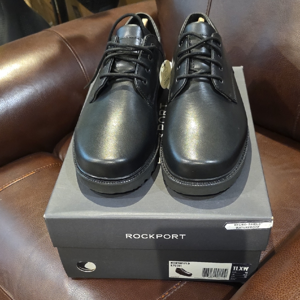 Rockport Black Leather Derby Shoes — Lace-Up Dress Oxfords New 11 Extra Wide
